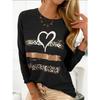 LOVE Print Crew Neck T Shirt Casual Long Sleeve Autumn and Winter Top Women's  T-shirt Loose and Comfortable Black White