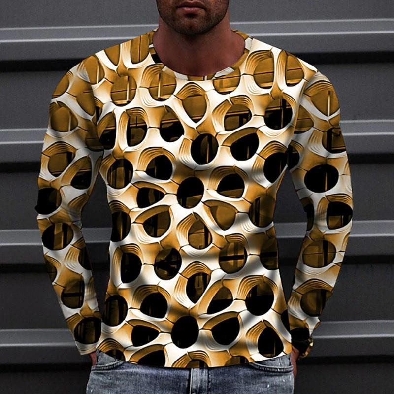 Футболка с узором оптической иллюзии для мужчин, красочные футболки с 3D-принтом, летняя повседневная одежда в стиле Харадзюку, свободные футболки с круглым вырезом, топы с длинными рукавами