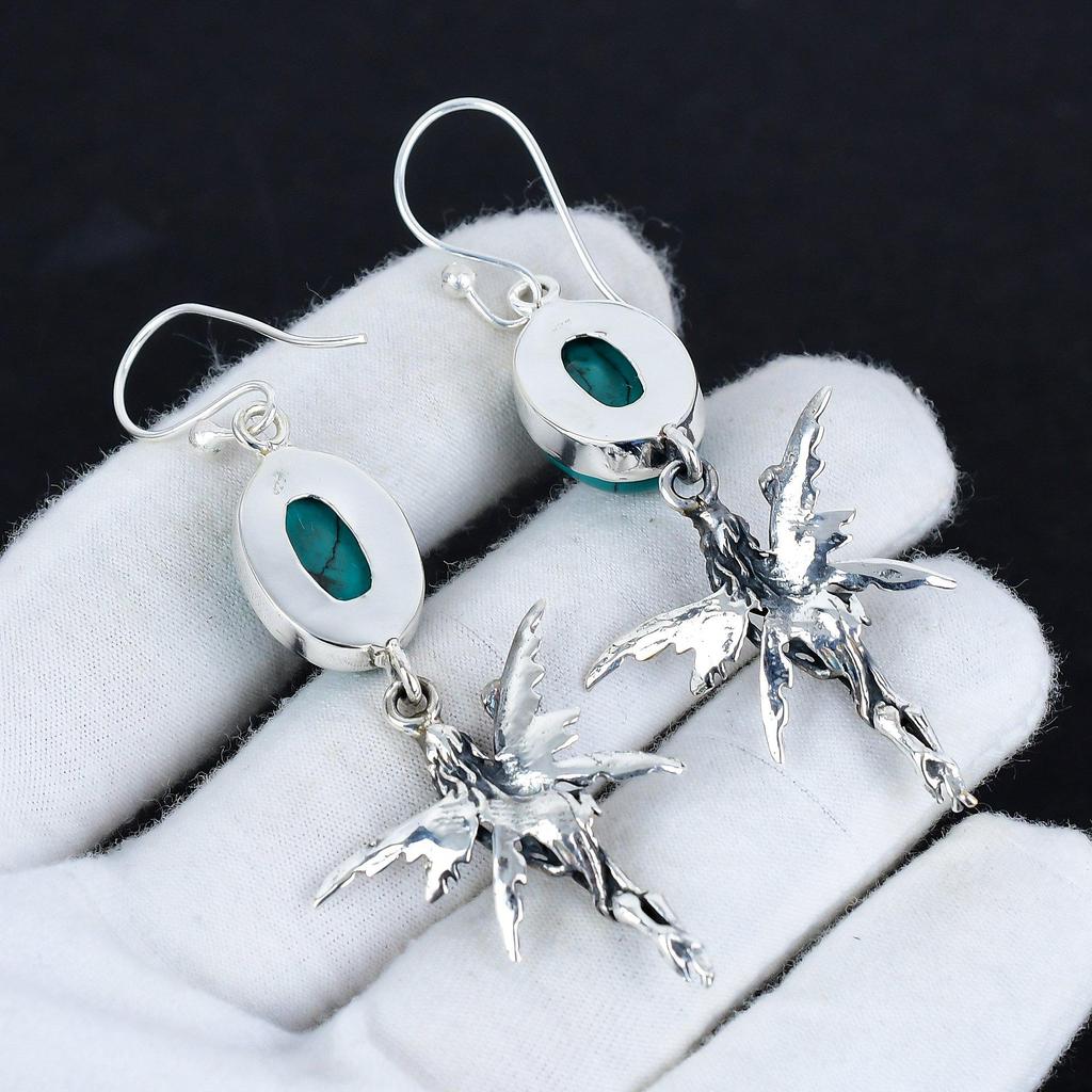 Серьги из бирюзового драгоценного камня, антикварные серьги из стерлингового серебра 925 пробы, серьги-подвески из серебра в стиле бохо, подарки для вечеринок, подарки для нее