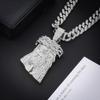 European & American Hip-Hop Retro Necklace: Men's Portrait Pendant with Rhinestones.