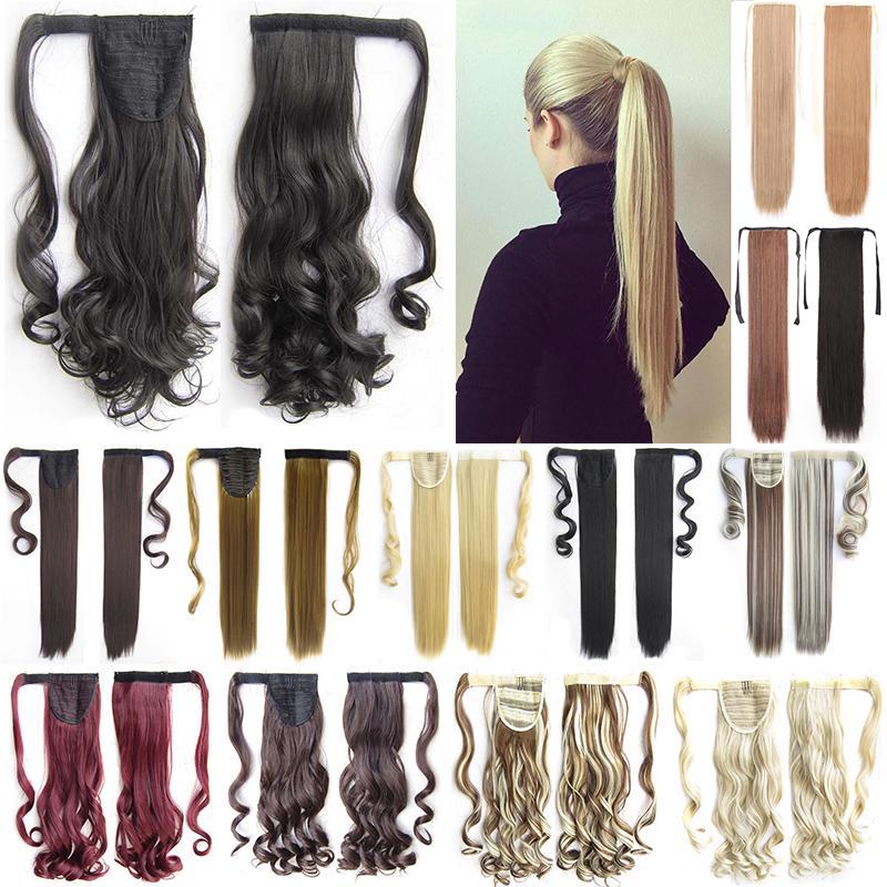 Synthetic Long Curly Wigs Clip In False Hair Ponytail Straight Hairpiece Extension With Loop Hairpin
