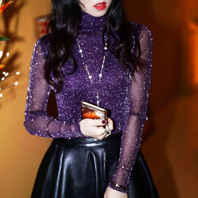 Женская кружевная рубашка на флисовой подкладке, сексуальная прозрачная сетчатая рубашка с длинными рукавами, элегантный модный топ