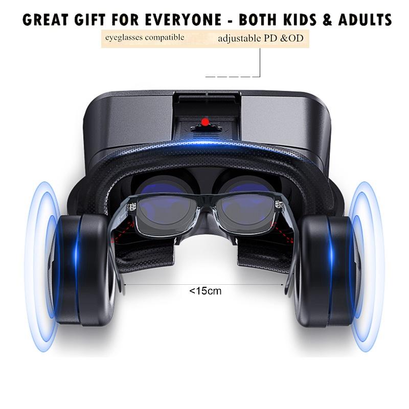 3D VR Glasses Virtual Reality Headset Bass Stereo Surround Headphone Games Movie VR Headset Wide Angle for 4.5-6.7 Inches Smartphones Remote Gamepad