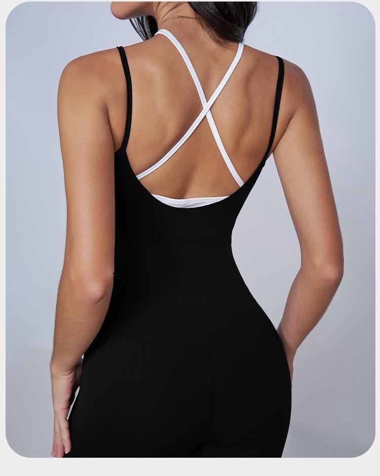 Двухцветный комбинезон-слинг с открытой спиной для занятий спортом на открытом воздухе и йогой