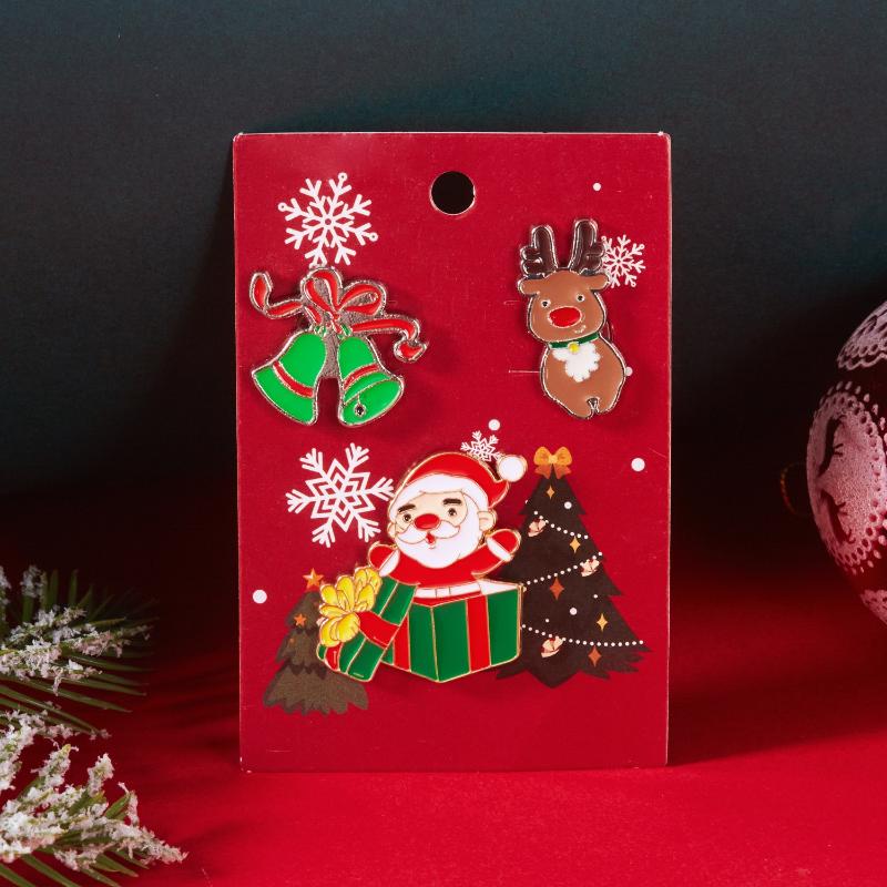 3Pcs/Set Christmas Brooch For Women Men Cute Santa Claus Bell Elk Snowflake Snowman Enamel Pins Party Jewelry Gift