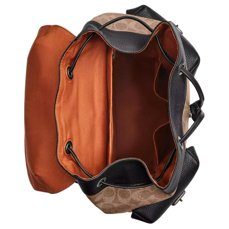 COACH WARNER 32 Logo Buckle Closure Coated Canvas Backpack Large Men's Tan and Black