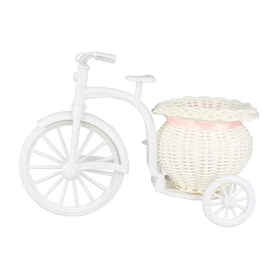 Подставка для цветов Плетеная корзина из ротанга Дизайн трехколесного велосипеда Корзина для цветов Декоративное плетеное хранилище