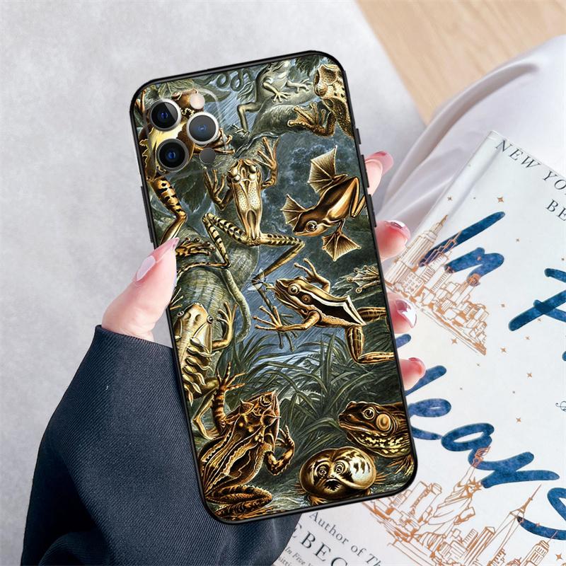 Винтажный Ретро Чехол для Телефона с Лягушками и Грибами Для iPhone 16 Pro Max 11 12 13 Mini 14 15 Pro Max 15 16 Plus XR 16e Чехол Coque