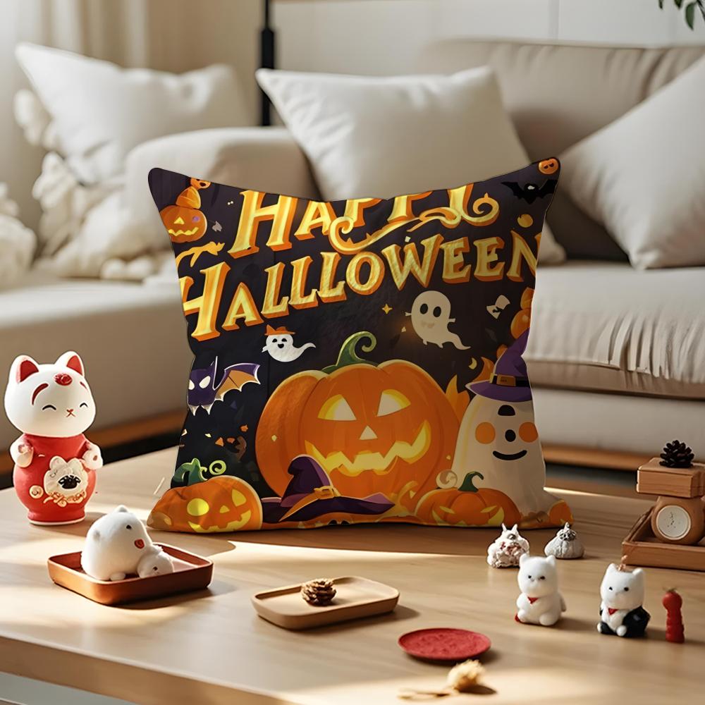 Halloween Cushion Cover Anti-dustmite Pillowcase Invisible Zipper Silky Short Plush Sofa Cushion Cover