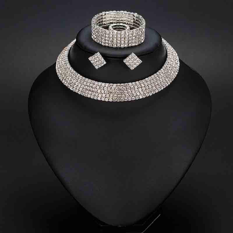 Классическое ожерелье-чокер со стразами, серьги и браслет, свадебные комплекты ювелирных изделий, свадебные аксессуары MIT