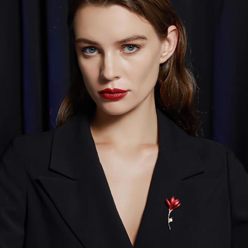 Exaggerated Atmospheric Pearl Bouquet Corsage Personality Trendy Red Flower Brooch For Women Jewelry Gift