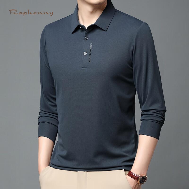 Мужская рубашка-поло Raphenny однотонная Business Casual с длинным рукавом OZ875
