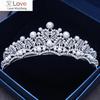 Luxury Baroque Silver Plated Crystal Tiaras Rhinestone Hair Ornaments Bridal Head Jewelry Pearl Wedding Crown Brides Hairbands