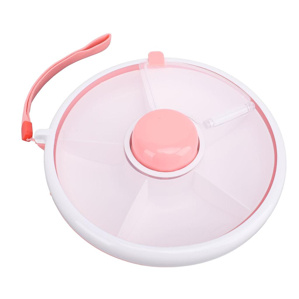 Snack Rotating Container with Lid 5 Compartment Dispenser Leakproof Spill Proof Sealing Kids Fruit