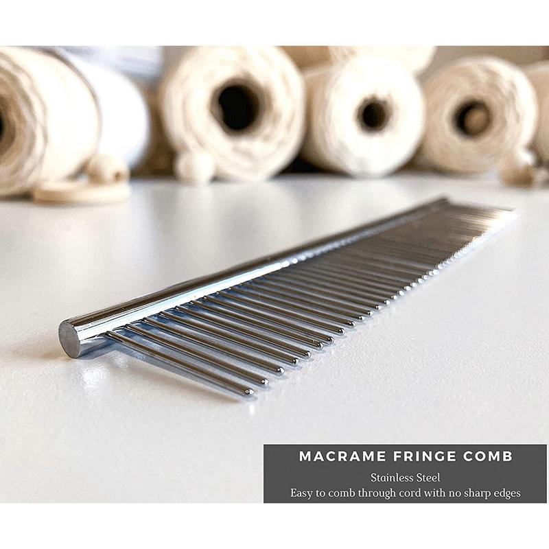 Macrame Fringe Comb Tapestry Weaving Comb Stainless Steel Craft for Brushing Through Long Hair Single Strand Cotton Cord