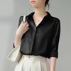 Весенняя корейская однотонная свободная атласная рубашка с длинным рукавом для женщин
