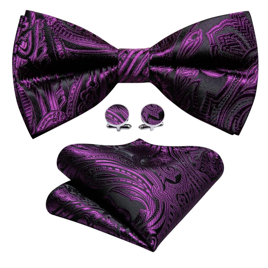 Роскошный галстук для мужчин, жаккаровый шелковый галстук-бабочка с узором пейсли, носовой платок, запонки, комплект для свадебной вечеринки