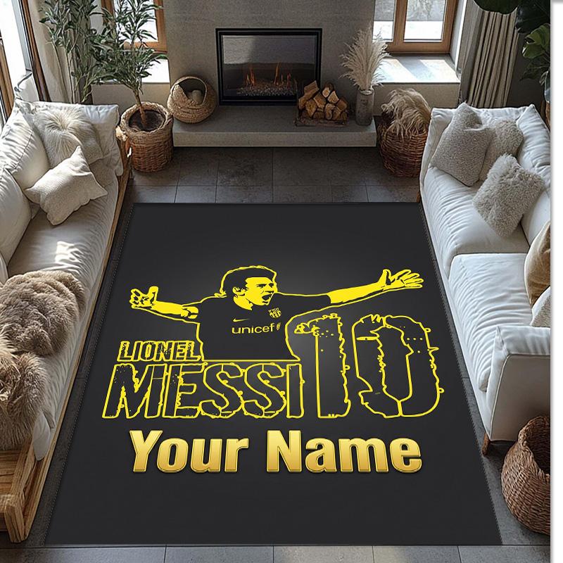 Lionel Messi Printed Crystal Velvet Rug Non‑Slip Crystal Velvet Carpet For Sofa Bedroom Indoor Home Decoration