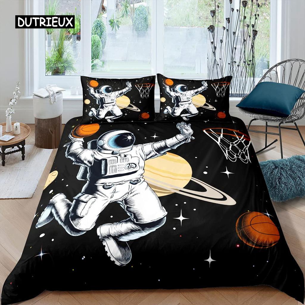 Комплект постельного белья для мальчиков и девочек с изображением астронавта, комплект постельного белья для детей, двойное постельное белье, декор для спальни в стиле галактики и космоса, полиэстеровое одеяло