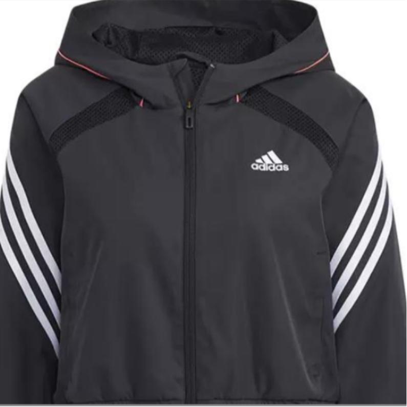 Adidas Женские куртки с капюшоном и принтом логотипа и буквами в виде трех полосок, черные HI6825