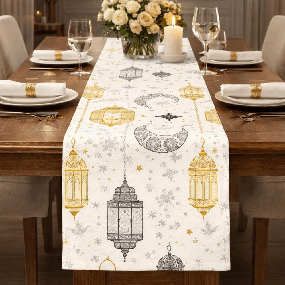 Vintage Moon Star Table Runner Washable Dinner Table Cloth Ramadan Table Runner Kitchen