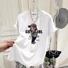 Женская футболка оверсайз с круглым вырезом и коротким рукавом - Лето 2025, корейский стиль, милый принт, средней длины