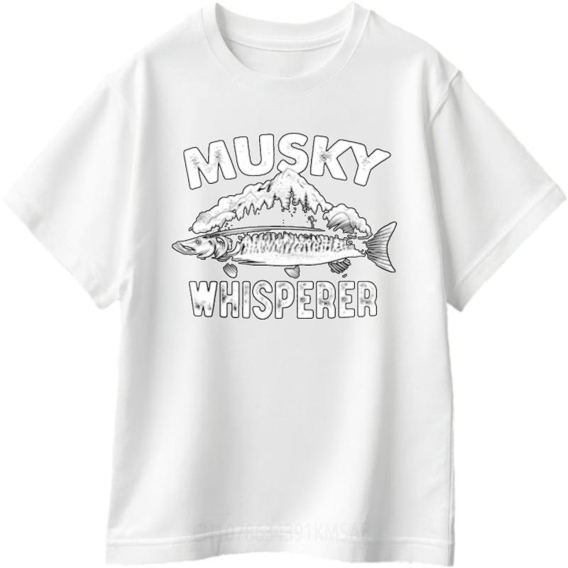 Удобная футболка унисекс для подростков с круглым вырезом, дизайн 'Musky Whisperer Fish Mountain', хип-хоп, мужская, топ, футболка для тренировок