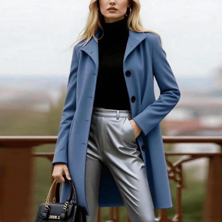 Женский модный тренч однобортный А-силуэта для осени-зимы