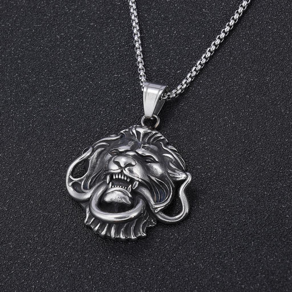 Personality Men Animal Domineer Ring Necklace Lion Head Pendant