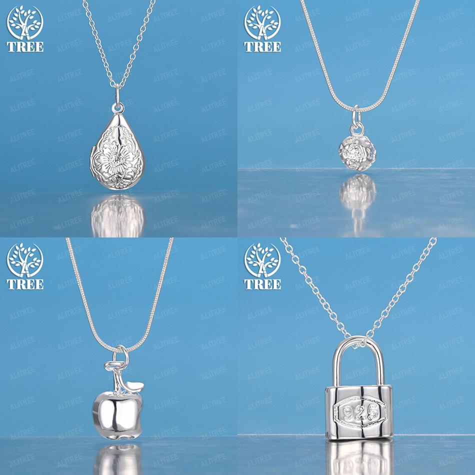 40-75cm 925 Sterling Silver Apple Water Drop Lock Geometric Pendant Necklace Women Nice Jewelry Accessories Birthday Party Gift