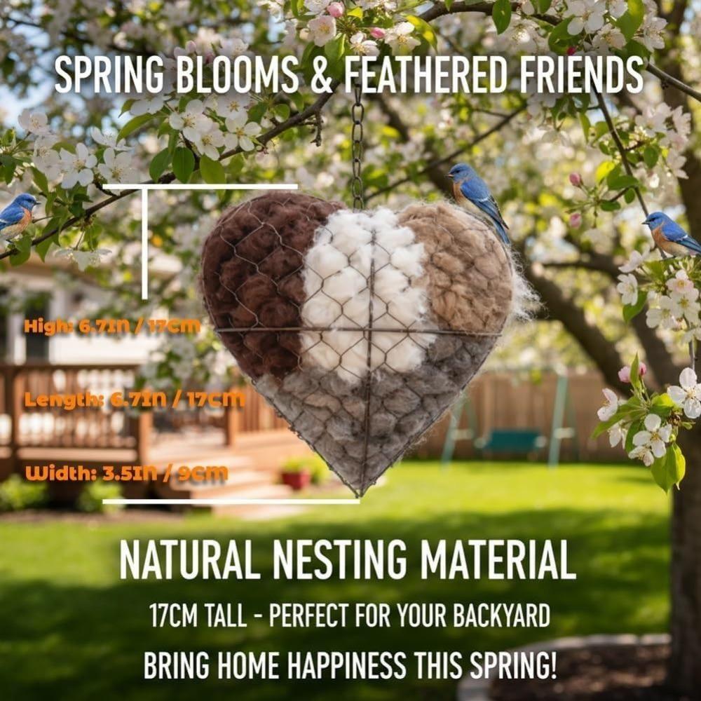 Handmade Alpaca Fiber Bird Nesting Heart - Refillable Winter Shelter Natural Nesting Material for Wild Birds, Hummingbirds