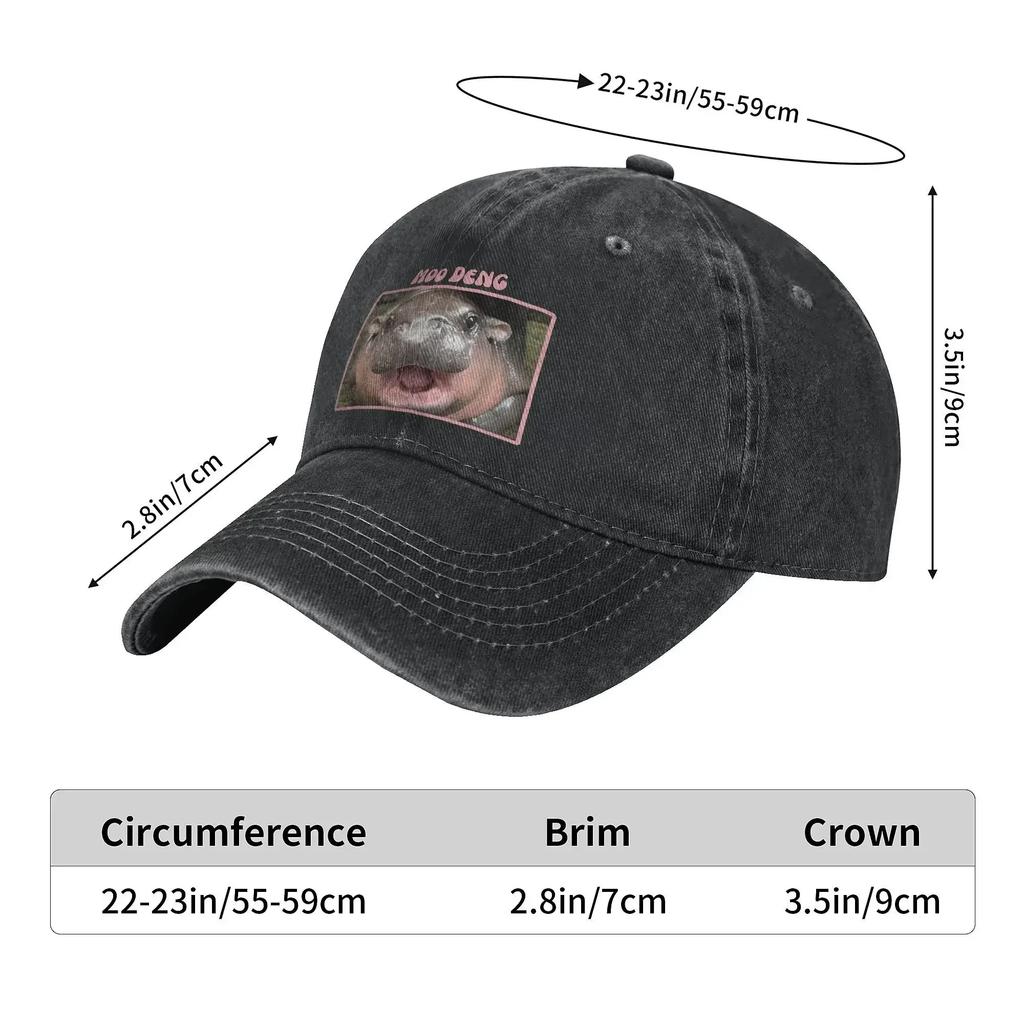 Unisex Moo Deng Hippo for Hippo Lovers Cap Outfits Baseball Cap Vintage Cute Animals Snapback Hat Adjustable