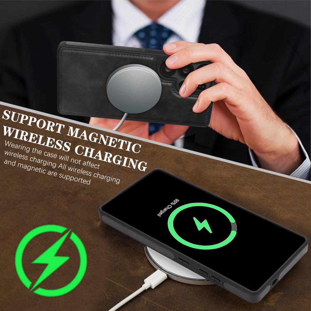 Магнитный беспроводной чехол для телефона для Samsung S24 - 25 серии, 8 цветов веганская ПУ кожа, всесторонняя противоударная защита