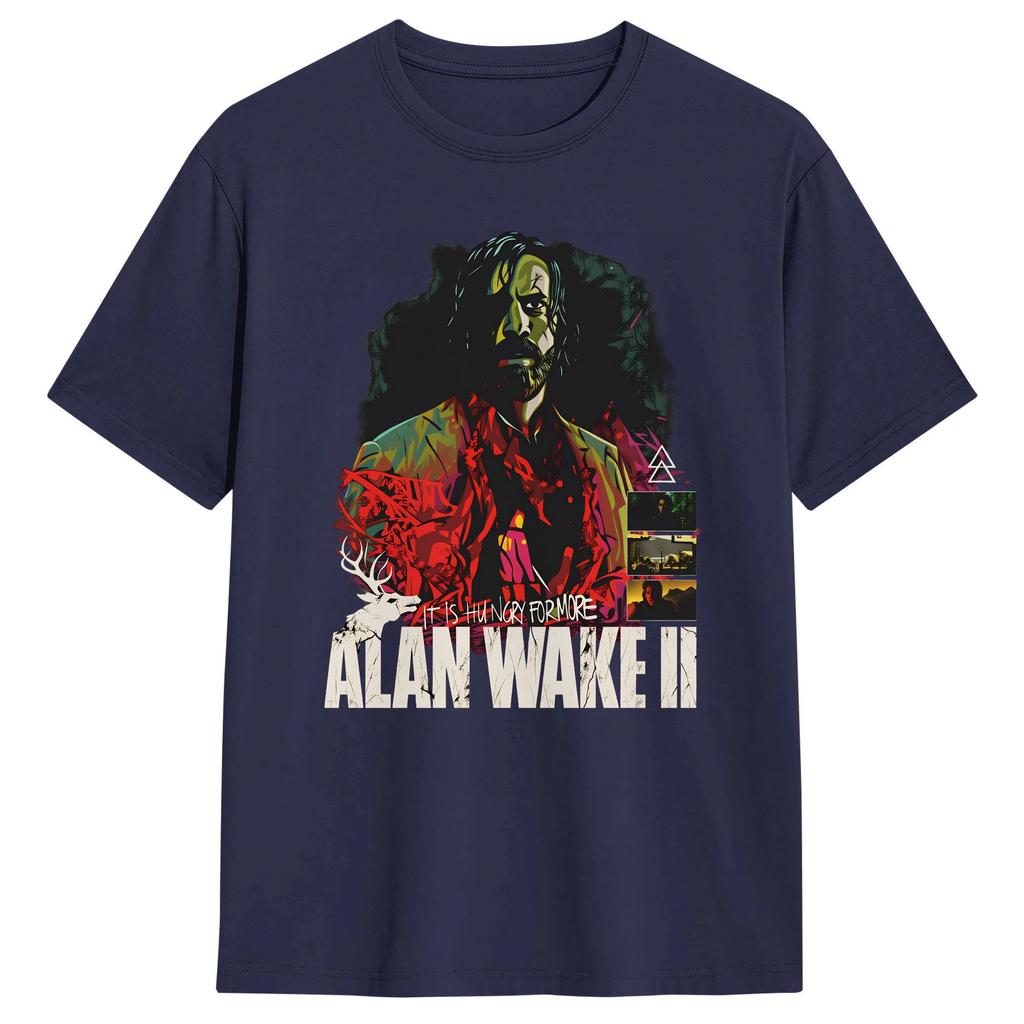 Unisexs Alan Wake 2 bootleg T Shirts  100 Cotton Top Tees Summer Vintage ShortSleeved TShirt O Neck Hip Hop Print Tshirt