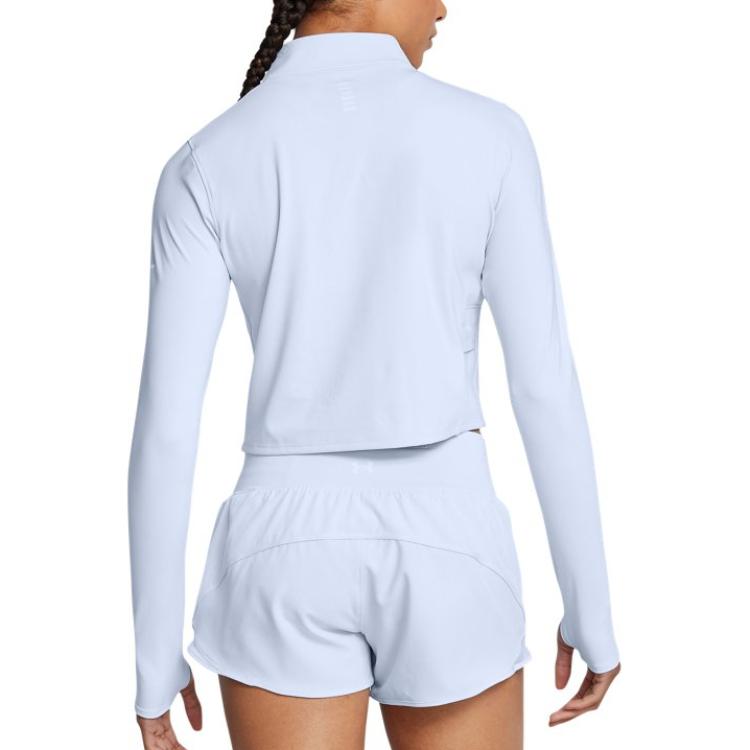 Under Armour Футболка Launch Elite Running Slim Fit Short Stand воротник Long Sleeve реглан Футболка женская Топы Cloud-Blue 1386338-464