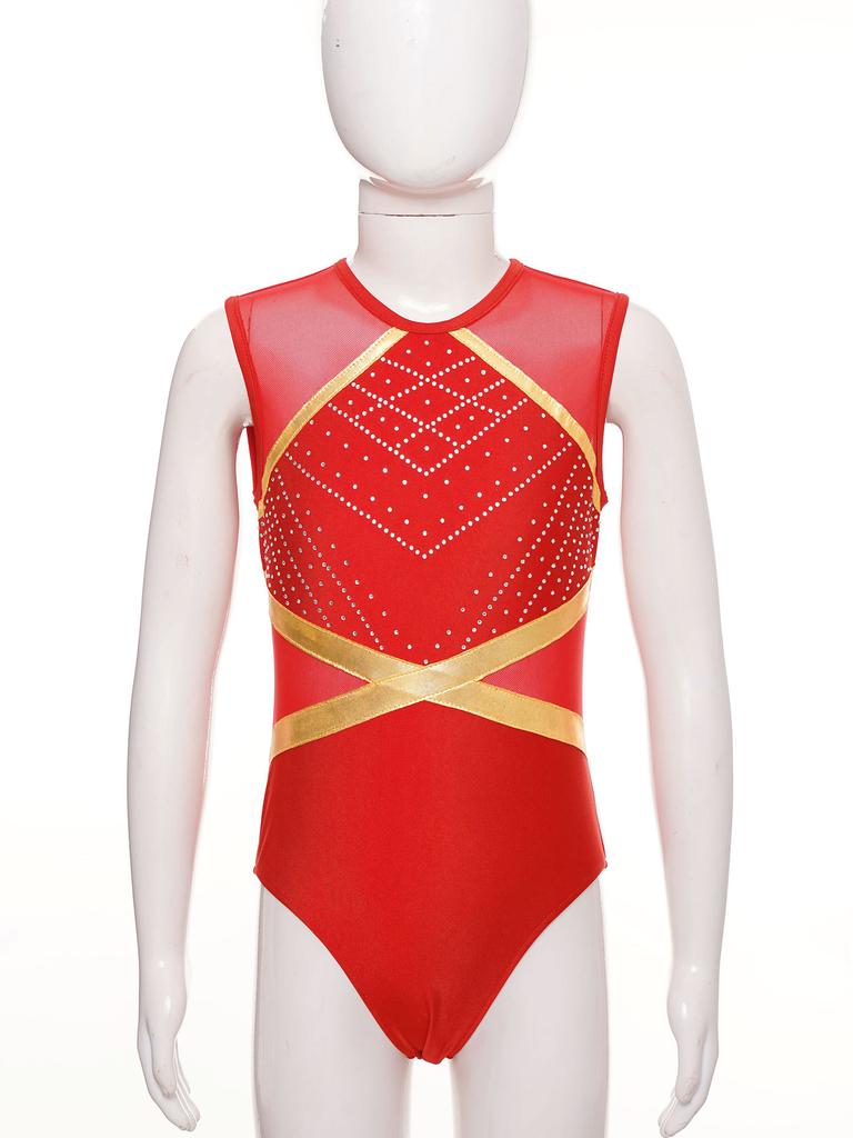 Костюм для танцев для девочек, купальник со стразами для гимнастики и фигурного катания