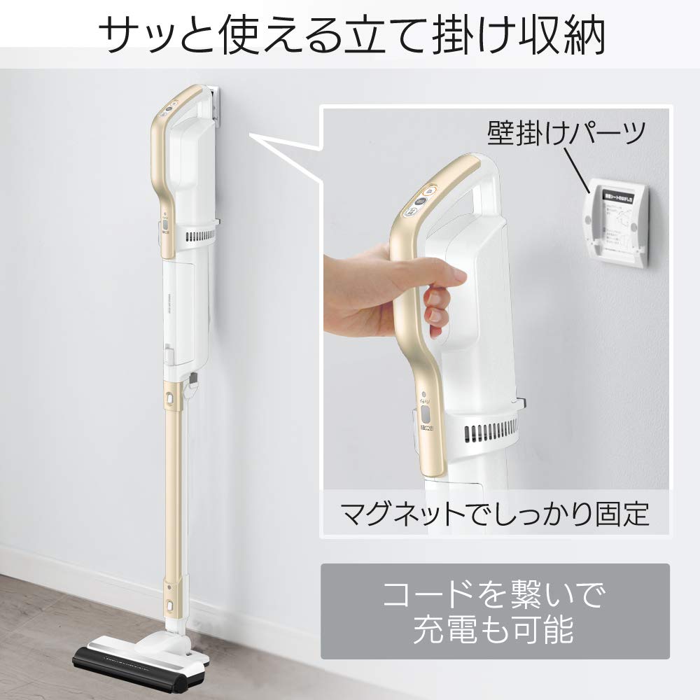 Iris Ohyama Cordless Stick Cleaner Vacuum Cleaner Power Head Lightweight 2WAY Paper Pack Type Champagne Gold Self-Propelled IC-SLDCP6