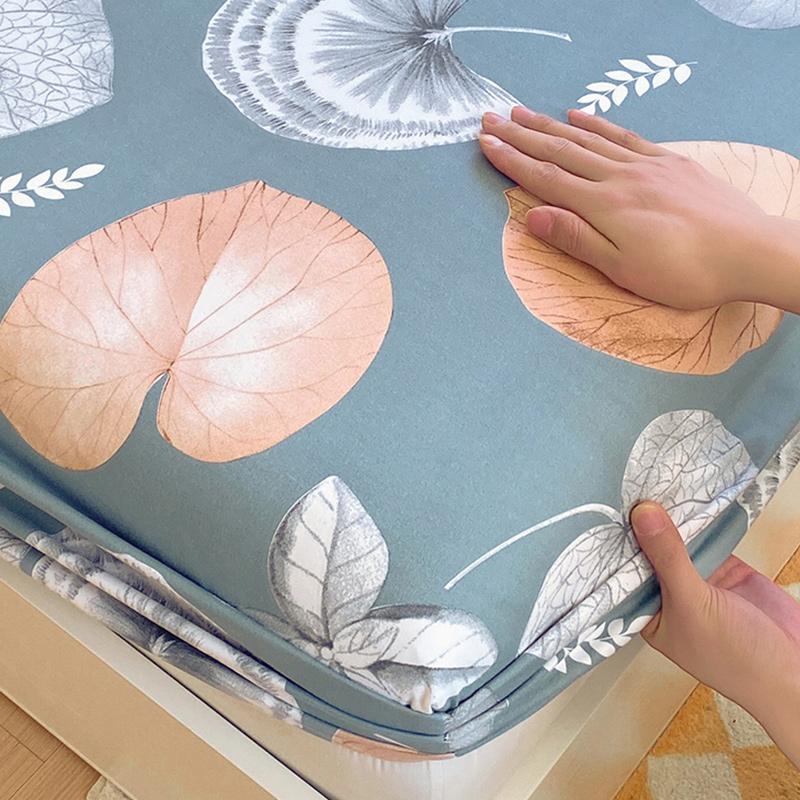 Простыня на резинке с принтом листьев, приятная к коже и дышащая, для односпальной/двуспальной кровати, мягкое постельное белье (без наволочки)