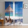 Seaside Scenery White Sand Beach Ocean Tulle Window Treatment Sheer Curtains for Living Room the Bedroom Curtains Decoration