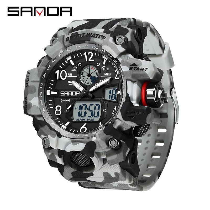 Sanda Молодежная Мода Светящиеся Водонепроницаемые Ударопрочные Будильник Мужские Часы