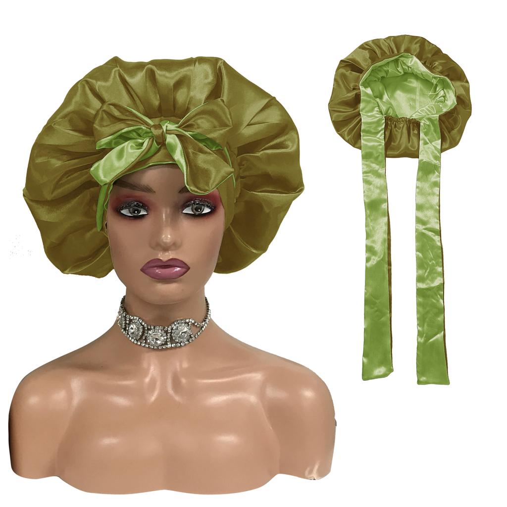 High Quality Personalized LOGO Hair Bonnets with Satin Head Wraps Custom Silk Sleep Tie Bonnet