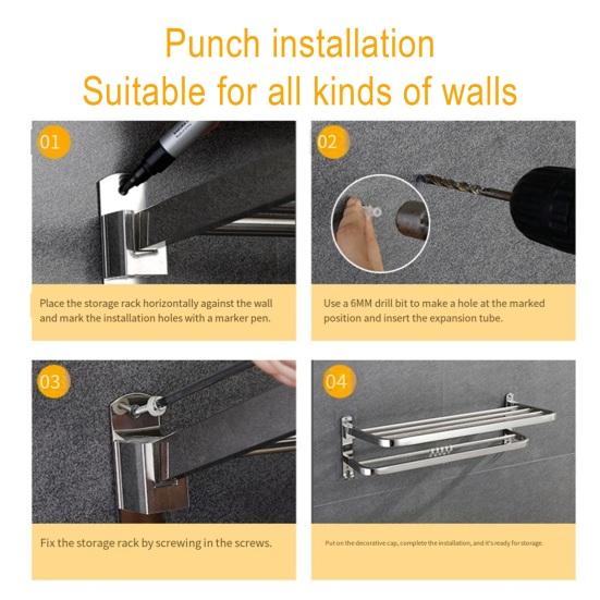 Полка для полотенец Складная Полка для полотенец с Подвижными Крючками Ржавчиностойкая Настенная