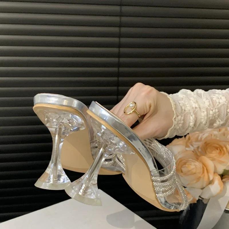 Летние сексуальные ПВХ прозрачные открытые носки кристалл узкие тапочки женские банкетные туфли на низком каблуке Zapatos Mujer