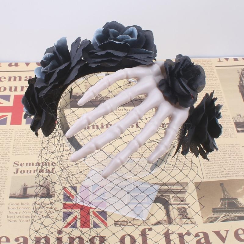 Взрослые Дети Гот Скелет Роза Форма Повязка на Голову Сочетание Цветов Обруч для Волос Прямой Эфир Рождественская Вечеринка Головной Убор