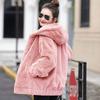 Женское зимнее теплое пальто с капюшоном из искусственного меха, длинный рукав, оверсайз, средней длины