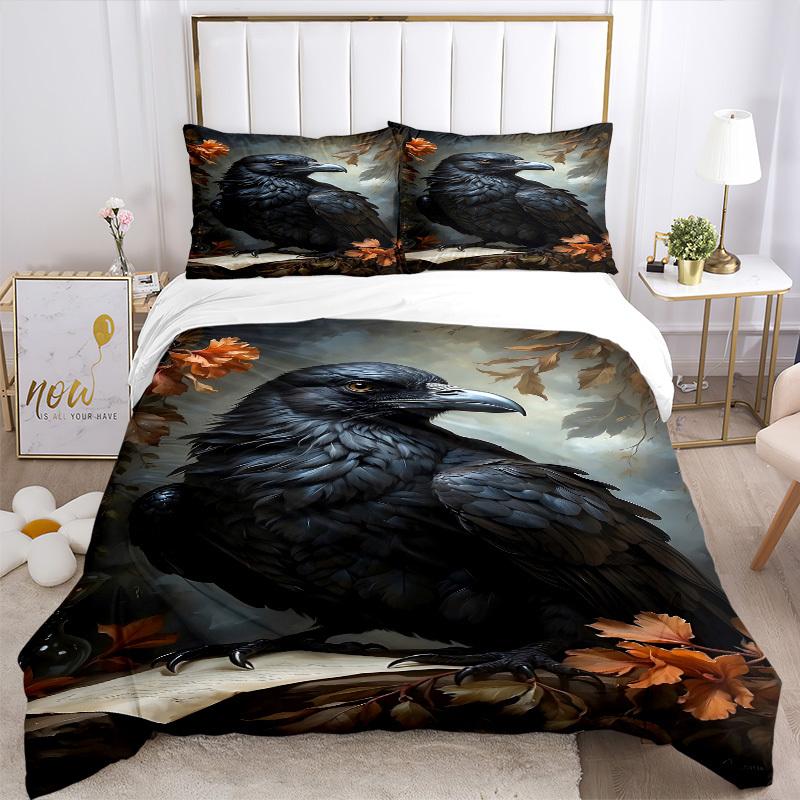 3pcs Raven Art Print Duvet Cover Set -Includes 1 Duvet Cover and 2 Pillowcases, No Quilt Core, All-Season Home Decor  yy251111102