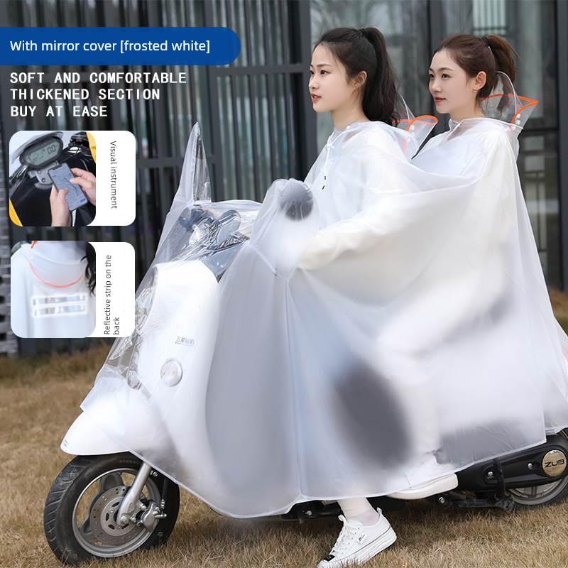 Raincoat for Electric Scooter, Double Seat, Parent-Child, Long Style, Full-Body, Heavy Rain Protection, Motorcycle-Specific, Transparent Rain Poncho