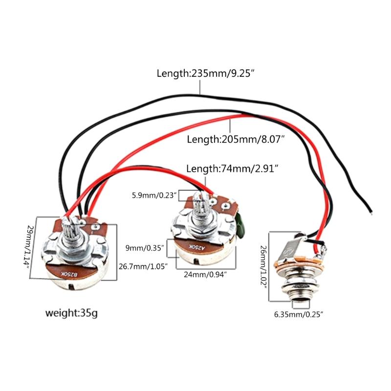 250K 1V1T Jack Комплект wiring harness для бас-гитары Предварительно собранный набор Wiring harness для гитары Запчасти для бас-гитары