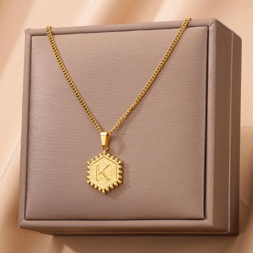 Именные шестиугольные ожерелья для женщин из нержавеющей стали с буквой от A до Z, шестиугольная подвеска, ожерелье, подарок на день рождения, свадьбу, ювелирное украшение