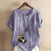 Women's Fashion Owl Prined Short Sleeve T-shirt Loose Cotton Shirt Casual Loose Summer Blouse Plus Size Tops